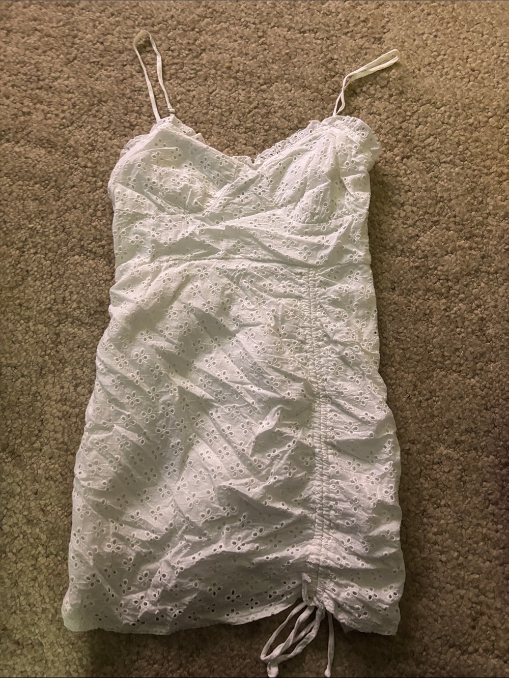 Etiquette Clothiers White Eyelet Spaghetti Strap Mini Dress